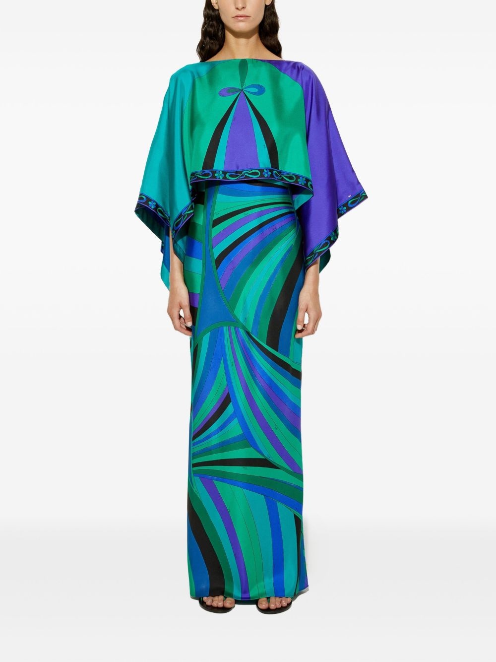 Iride-print cape dress - 2