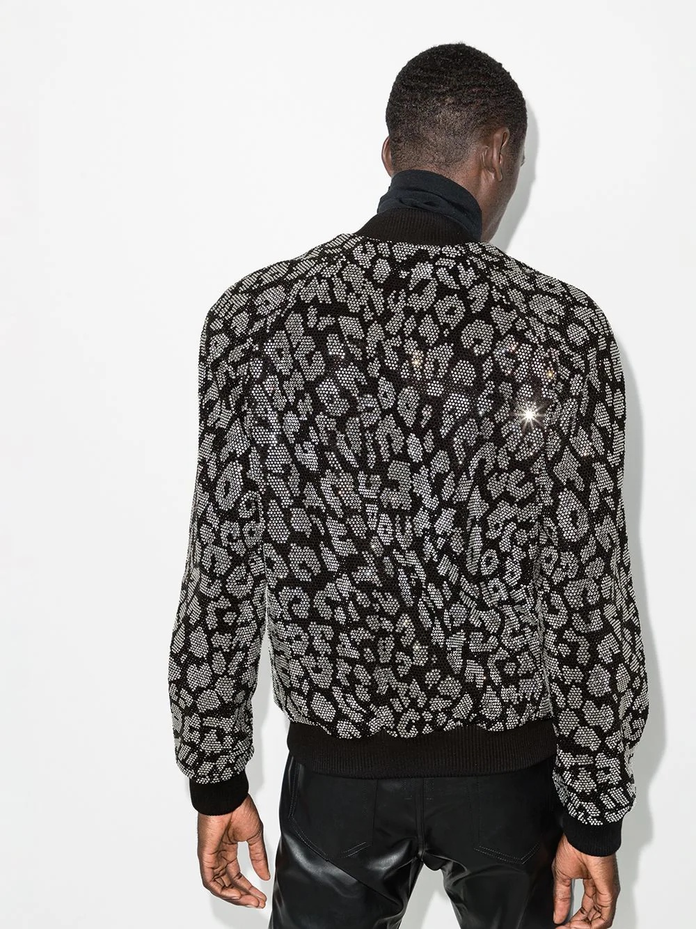 leopard-rhinestone bomber jacket - 3