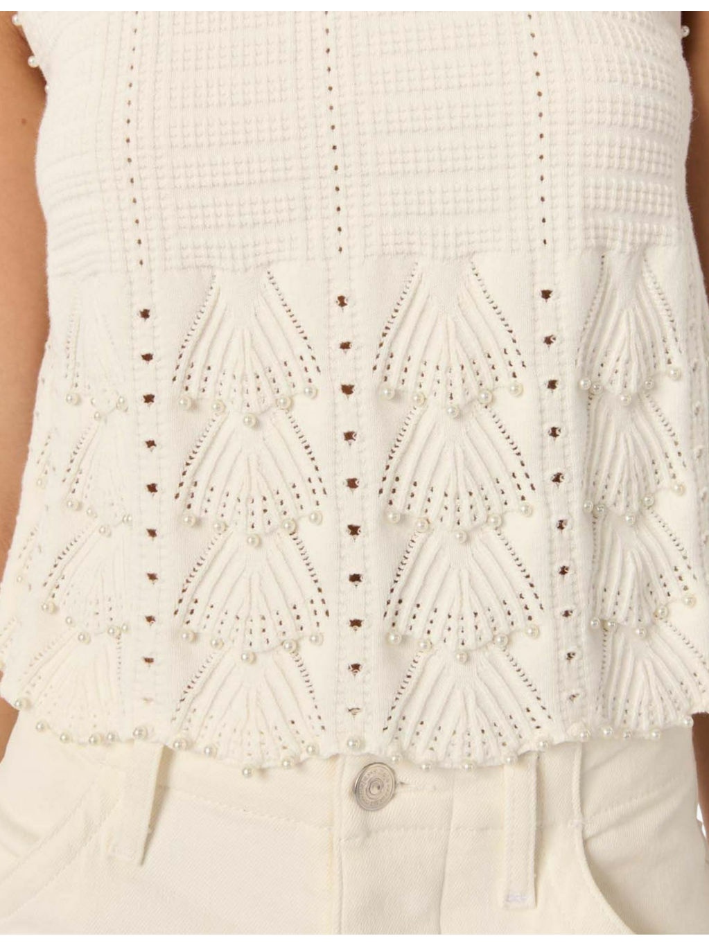 Sleeveless Bead-Embellished Cotton-Blend Top - 5