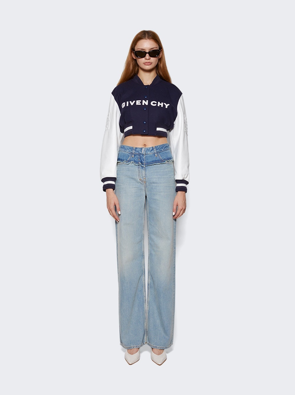 Cropped Varsity Jacket Navy and White - 2