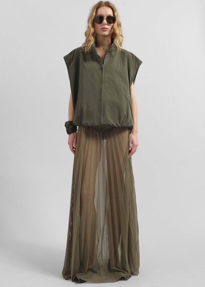 Vallen Pleated Mesh Maxi Skirt - Khaki 5