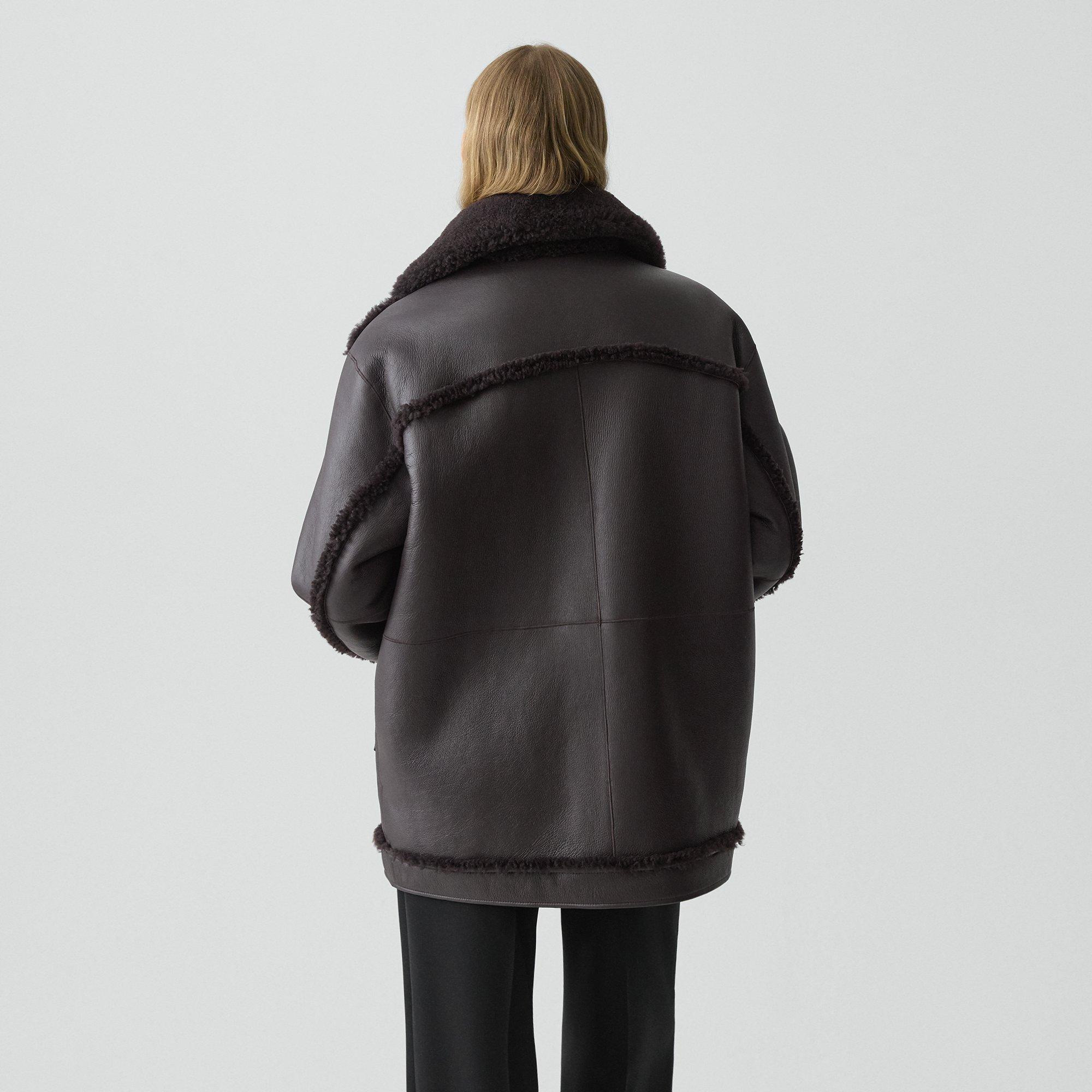 Reversible Cocoon Coat in Shearling - 4