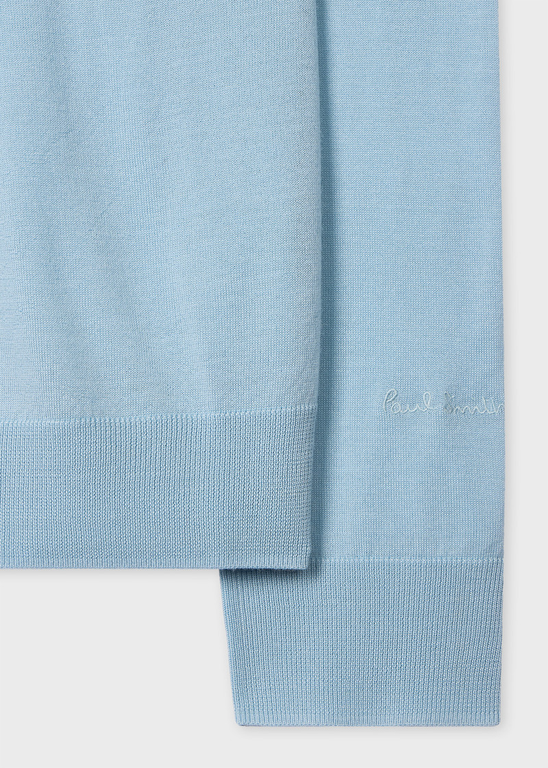 Sky Blue Merino Wool Kntted Long-Sleeve Polo Shirt 3