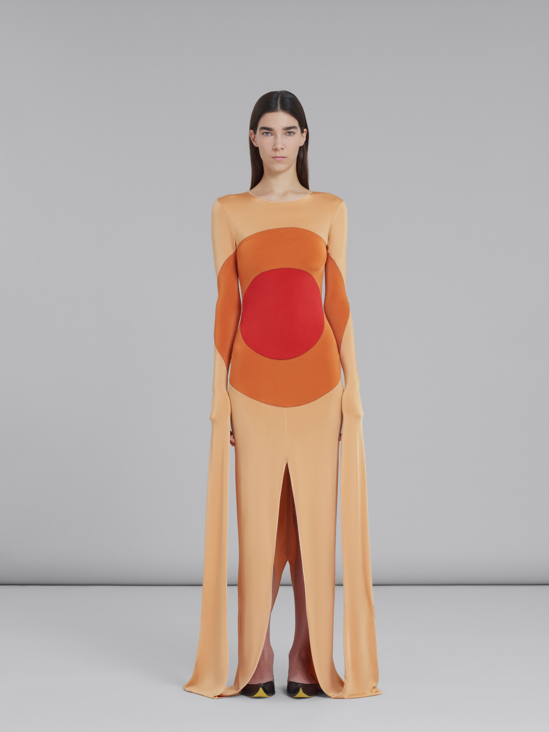 ORANGE JERSEY BODYCON DRESS WITH INTARSIA - 2