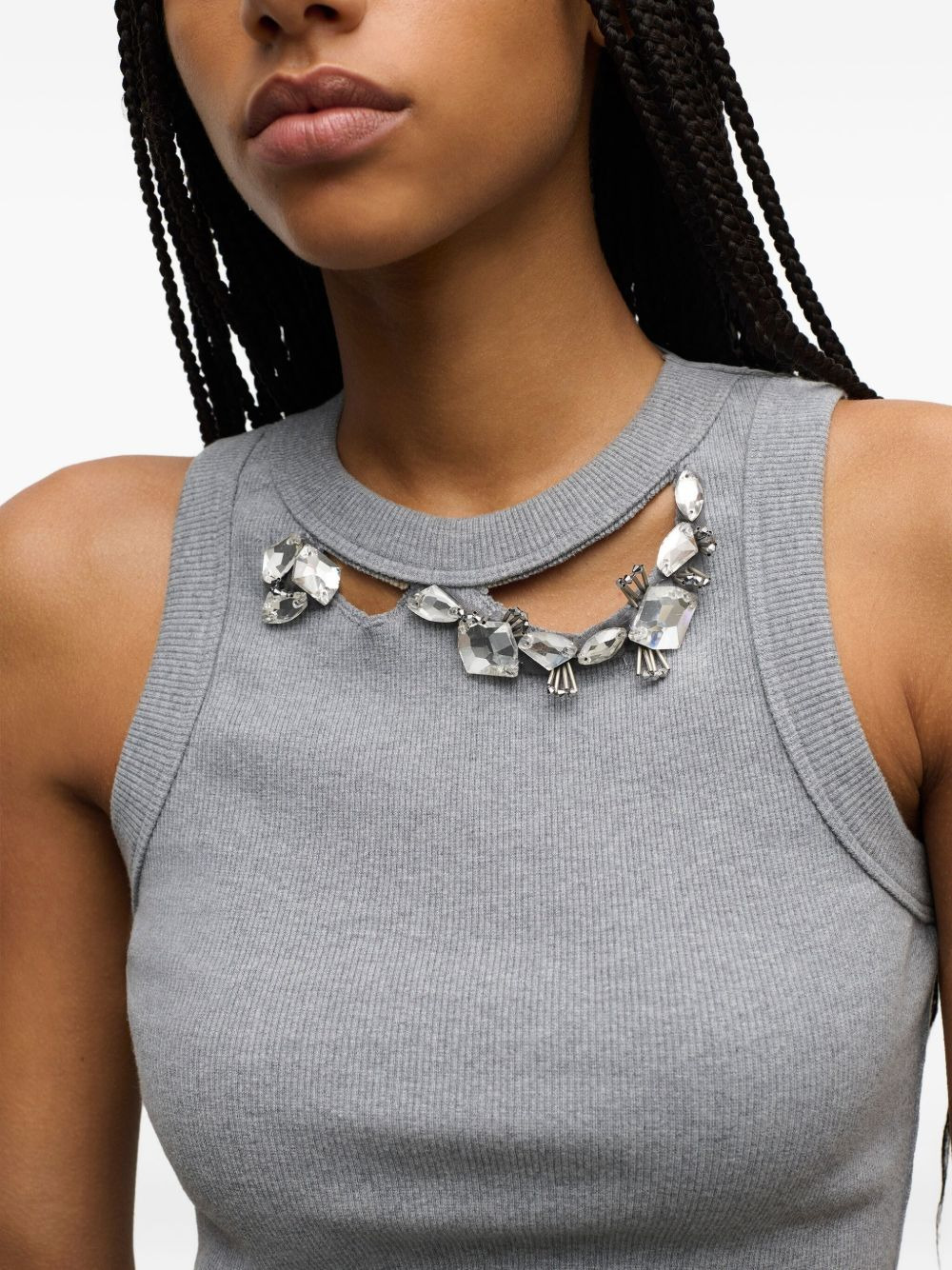 crystal-embellished ribbed tank top - 4