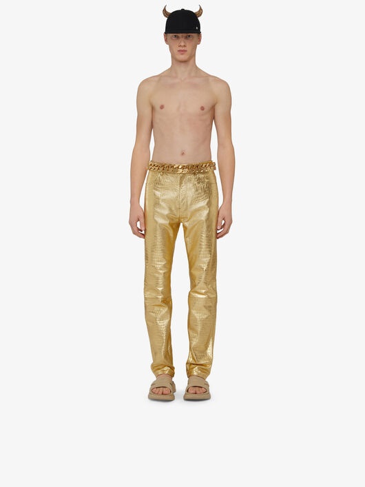 PANTS IN METALLIZED CROCODILE EFFECT LEATHER - 1