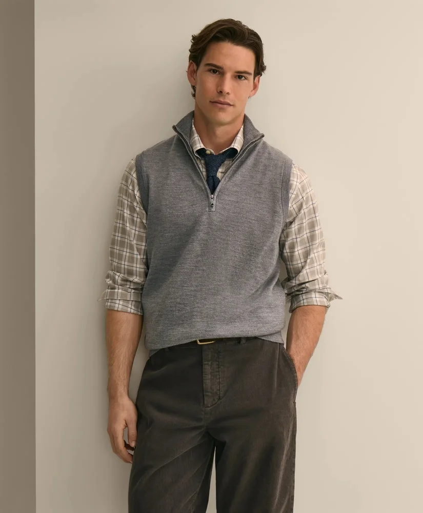 Merino Wool Half-Zip Vest - 1