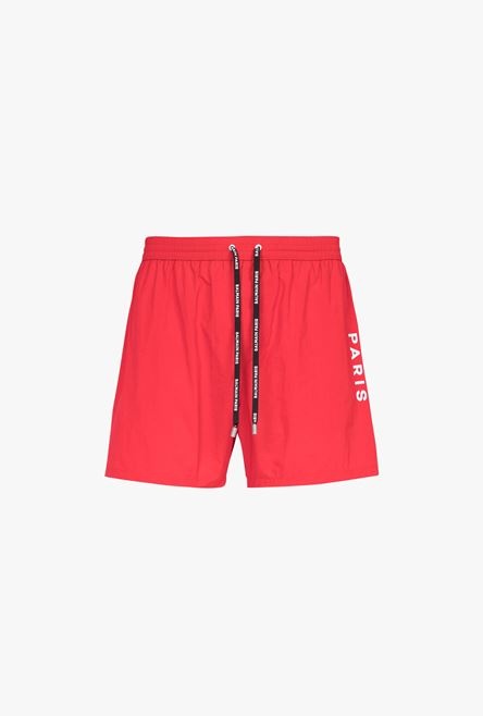 Red swim trunks with transparent Balmain logo print - 1