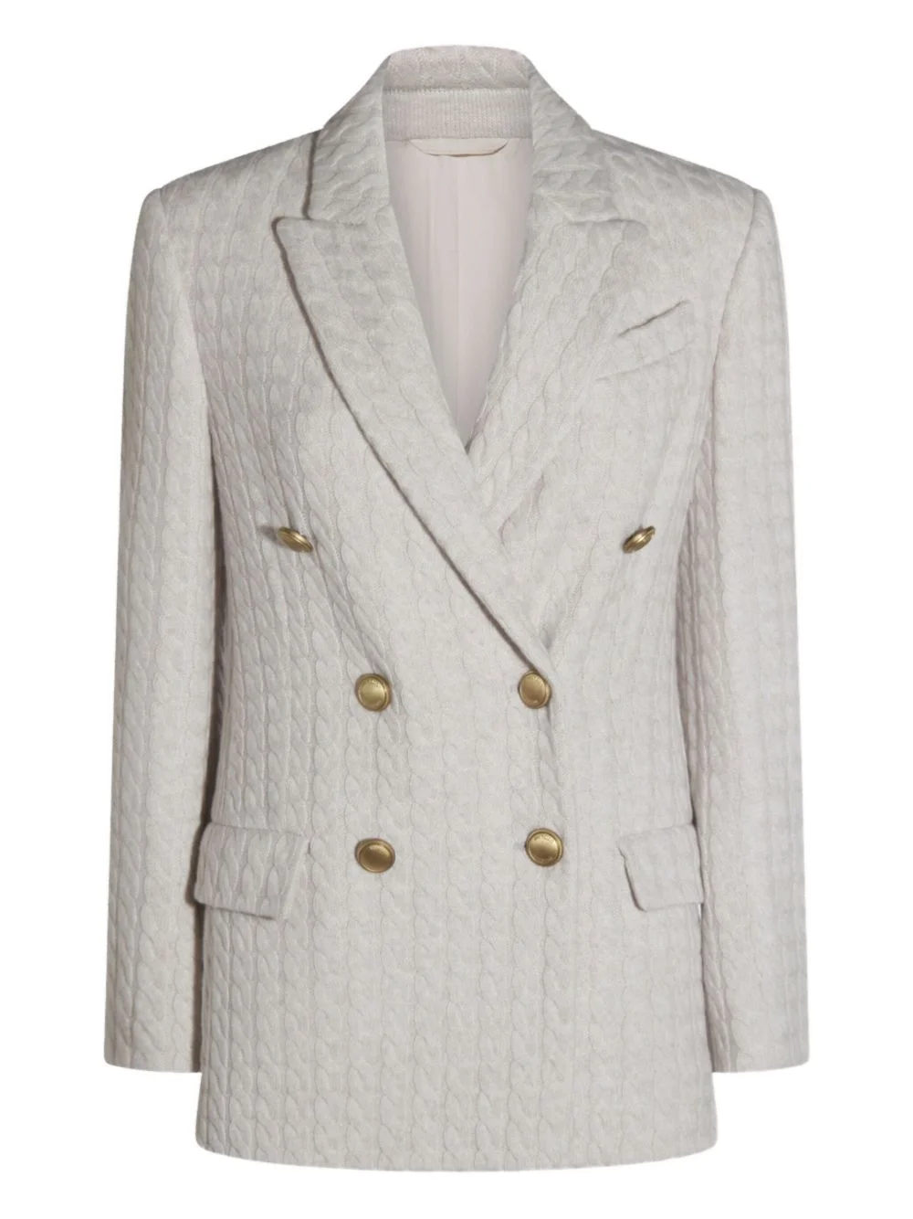 cable-knit double-breasted coat - 1