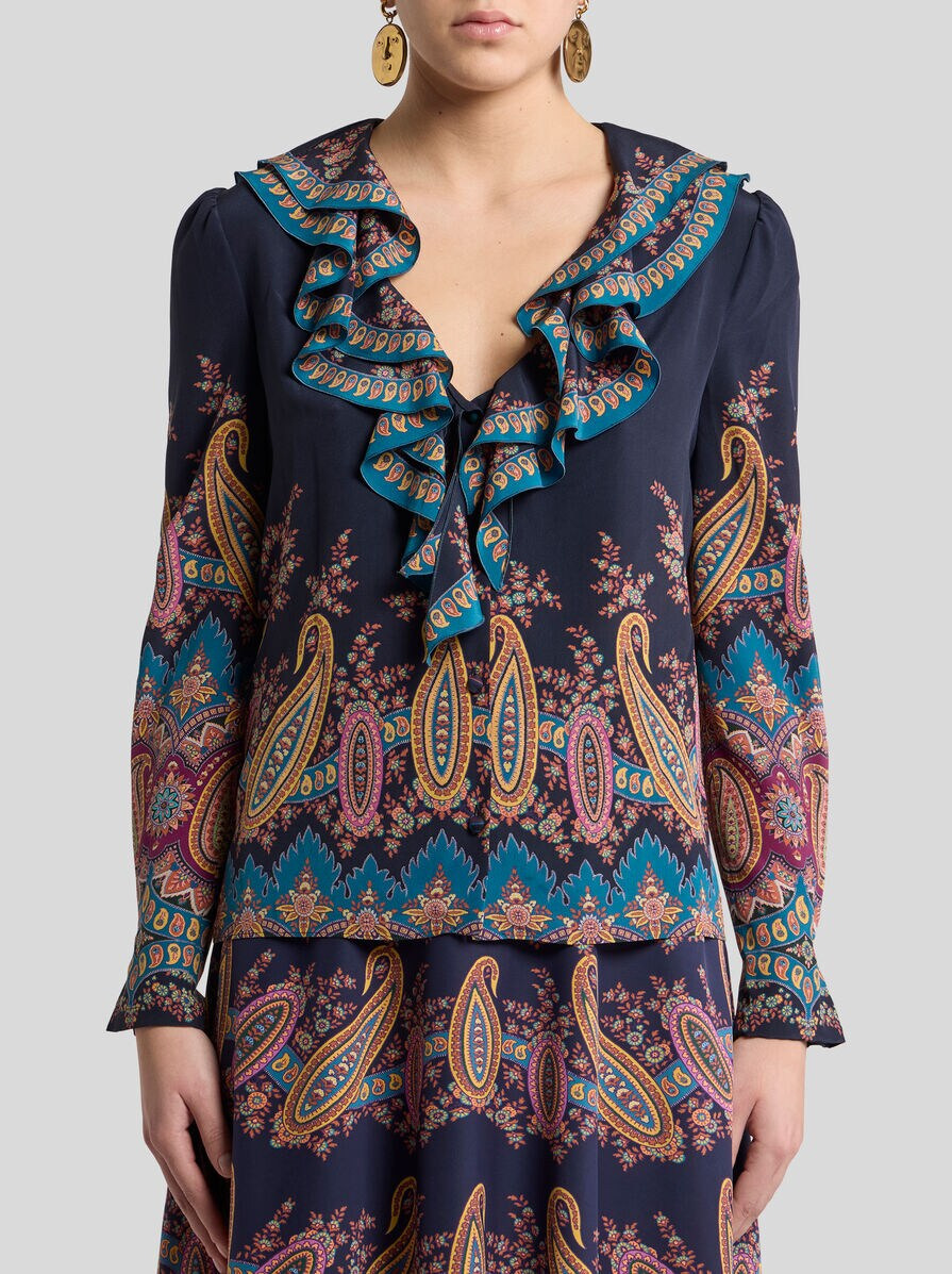 SILK SHIRT WITH PLACED PRINT - 2