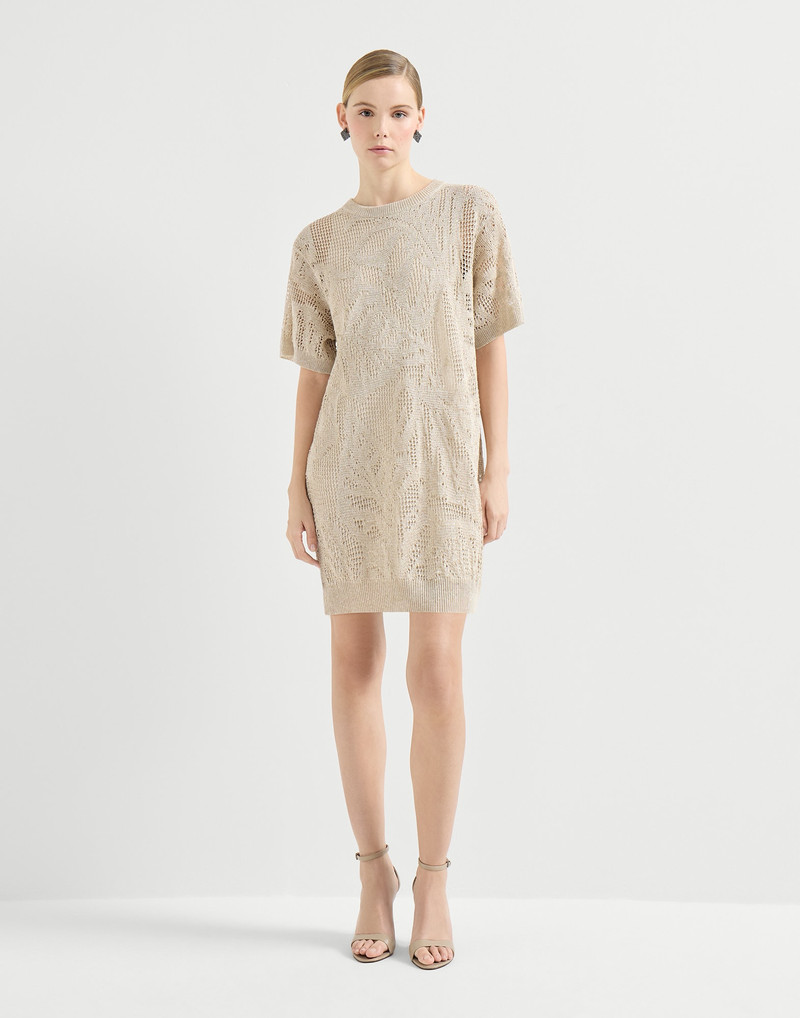 Dazzling water lillies mini dress in linen and cotton 2