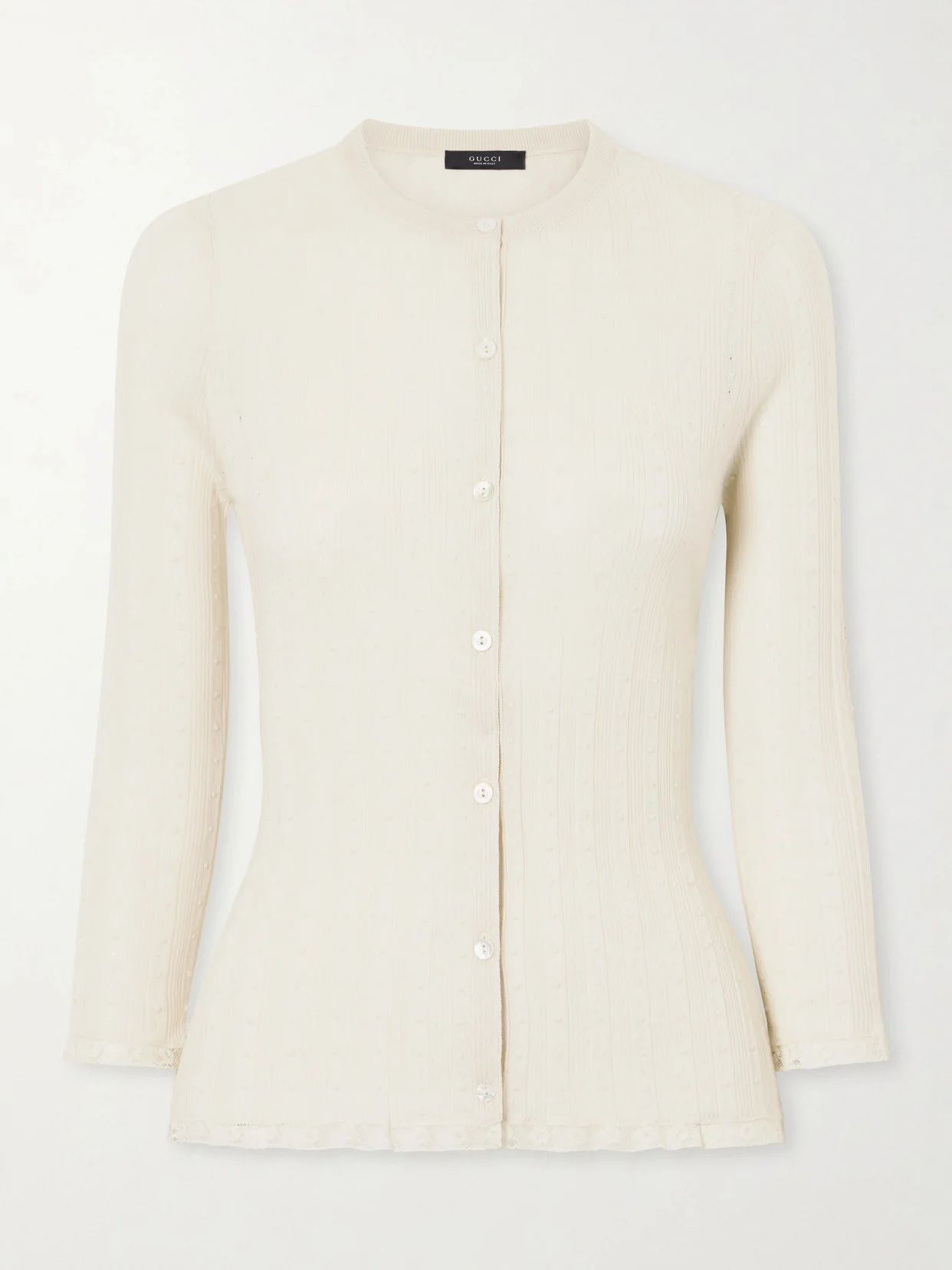 Lace-trimmed Pointelle-knit Wool Cardigan - 1