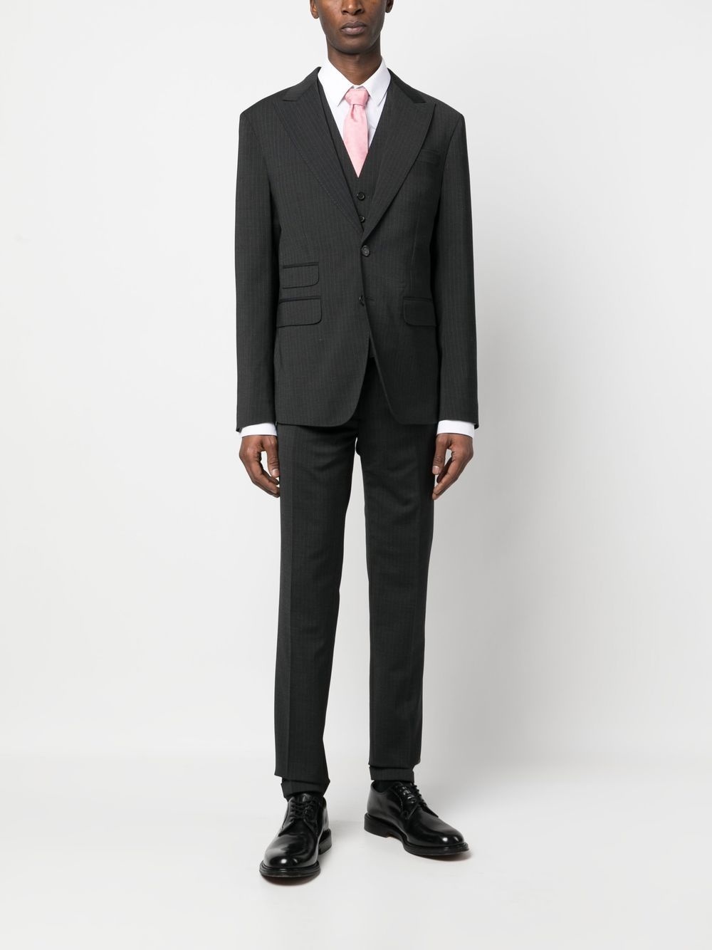 pinstripe-pattern three-piece suit - 2