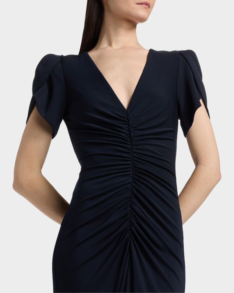 Aviva Gathered Tulip-Sleeve Midi-Dress 5