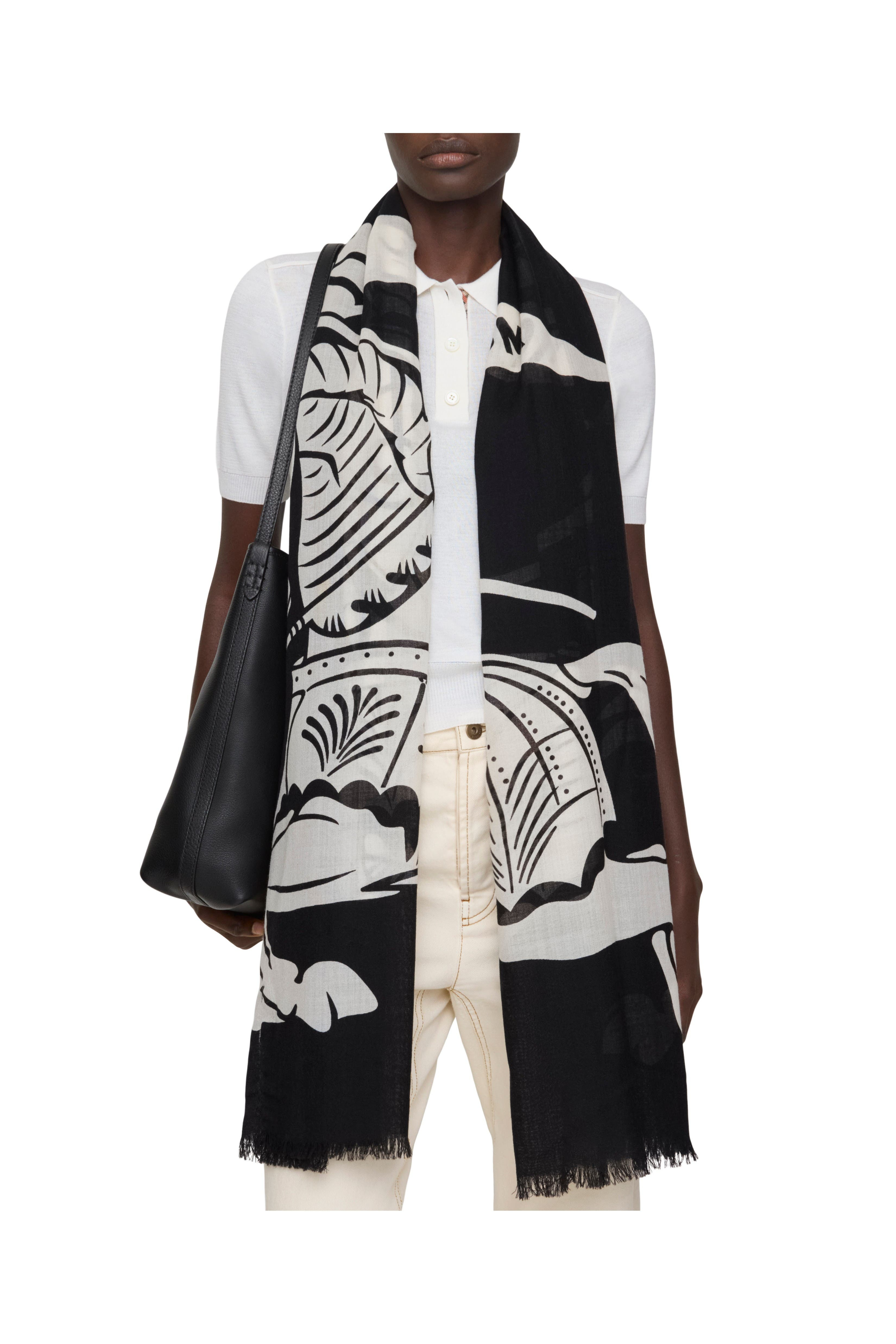 burberry Wide EKD Wool Scarf in Black/calico at Nordstrom - 2