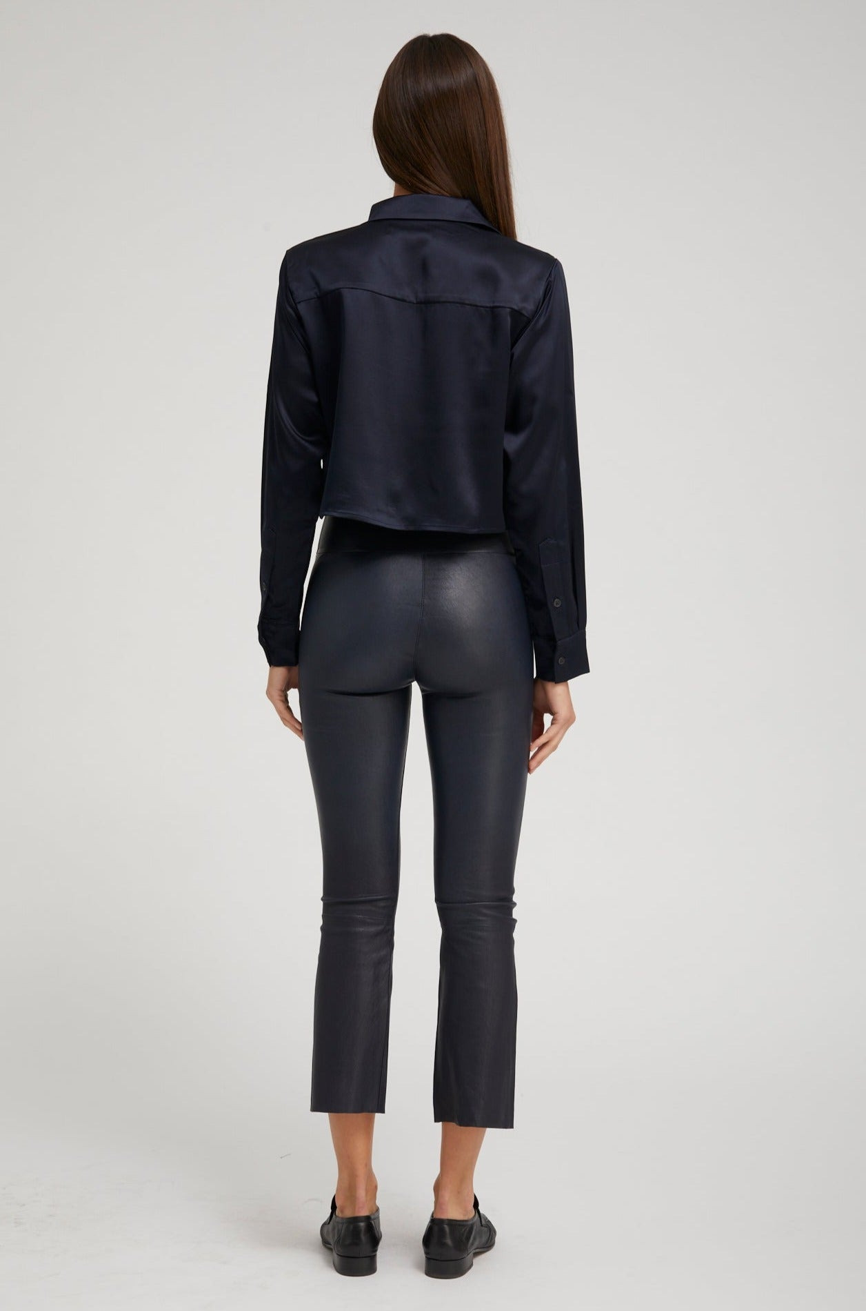 NAVY LEATHER CROP FLARE - 4
