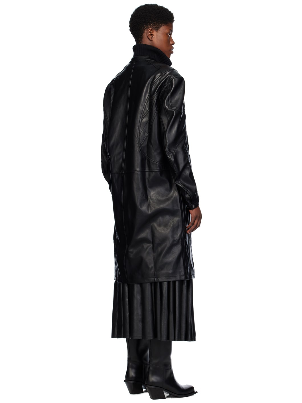 Black Motor Biker Faux-Leather Coat - 3
