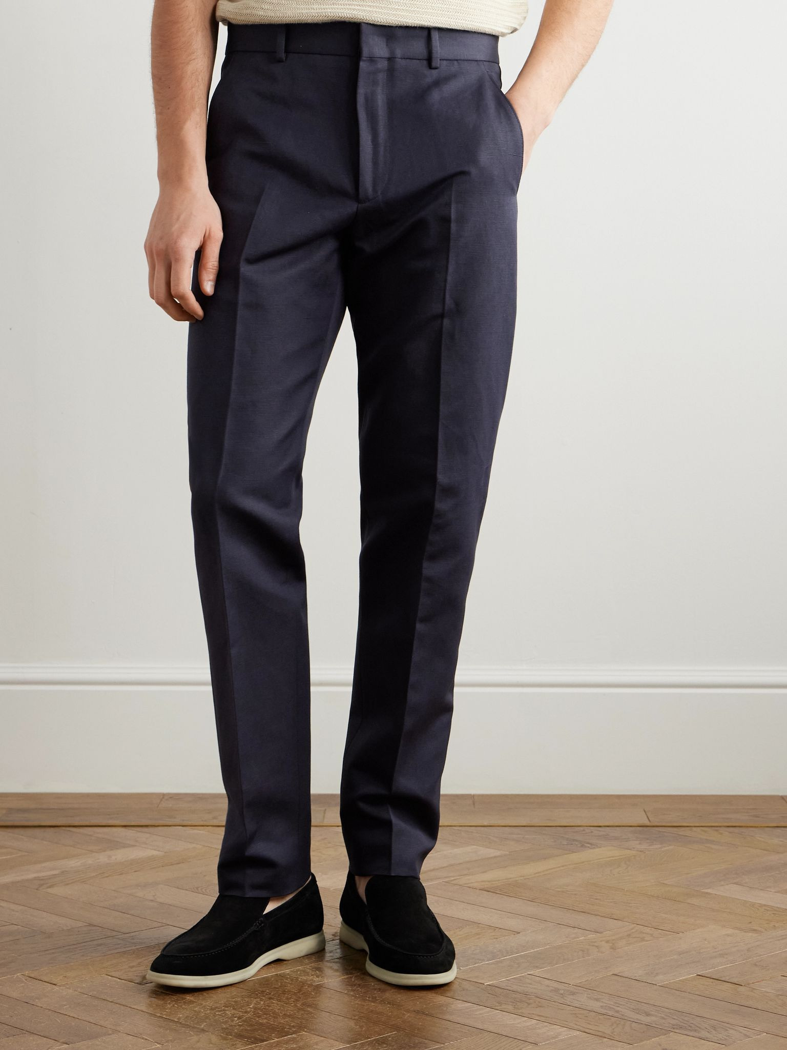 Cedric Tapered Cotton and Linen-Blend Canvas Trousers Navy - 3