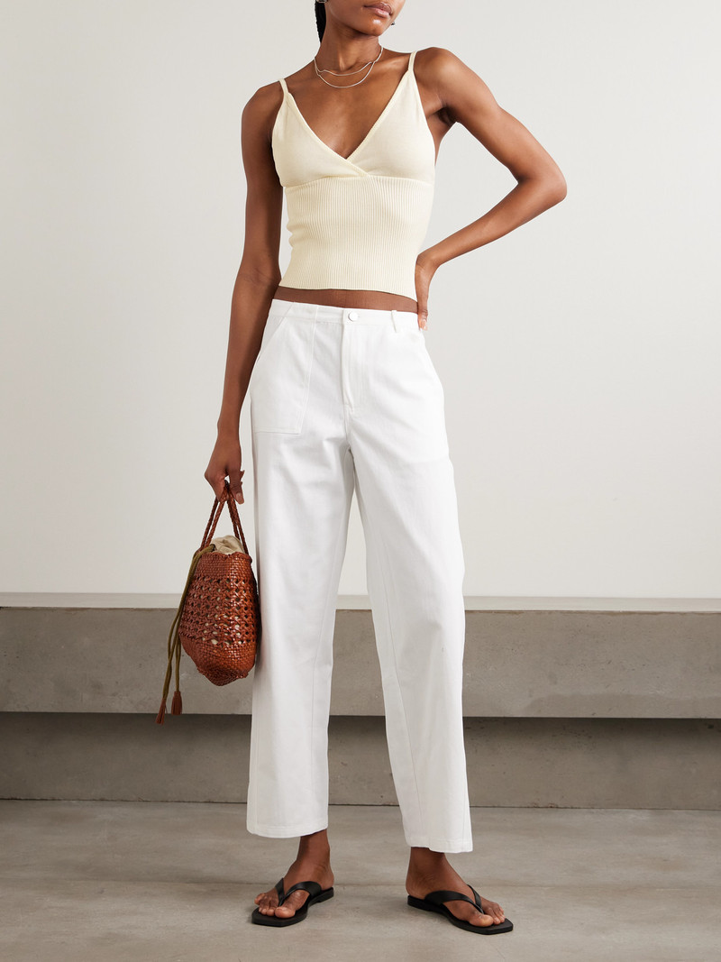 DEIJI STUDIOS Cross Panel Cropped Ribbed Linen Top outlook