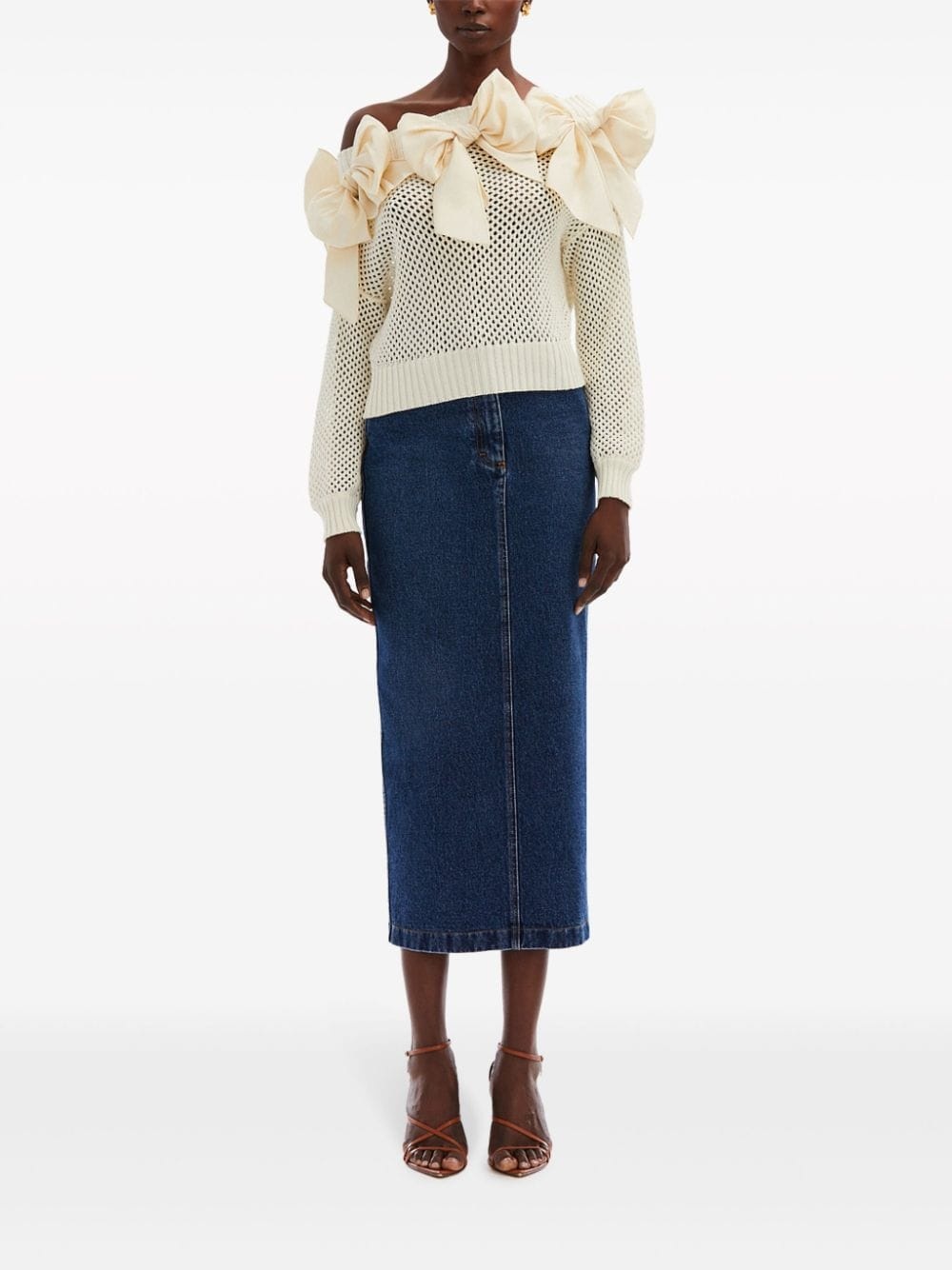 bow-embellished pointelle-knit jumper - 2