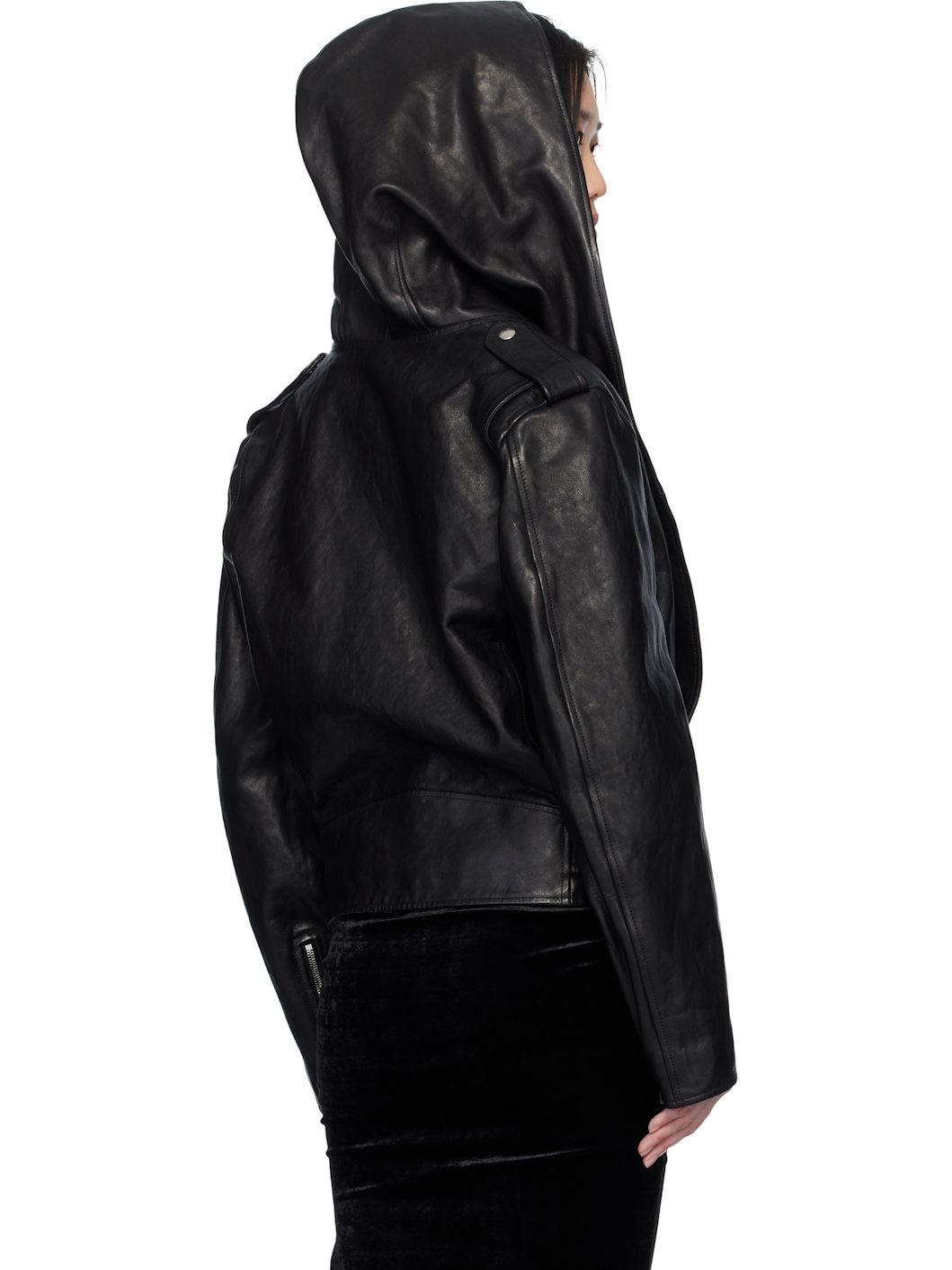 Alaïa Black Hooded Biker Leather Jacket | ssense | REVERSIBLE