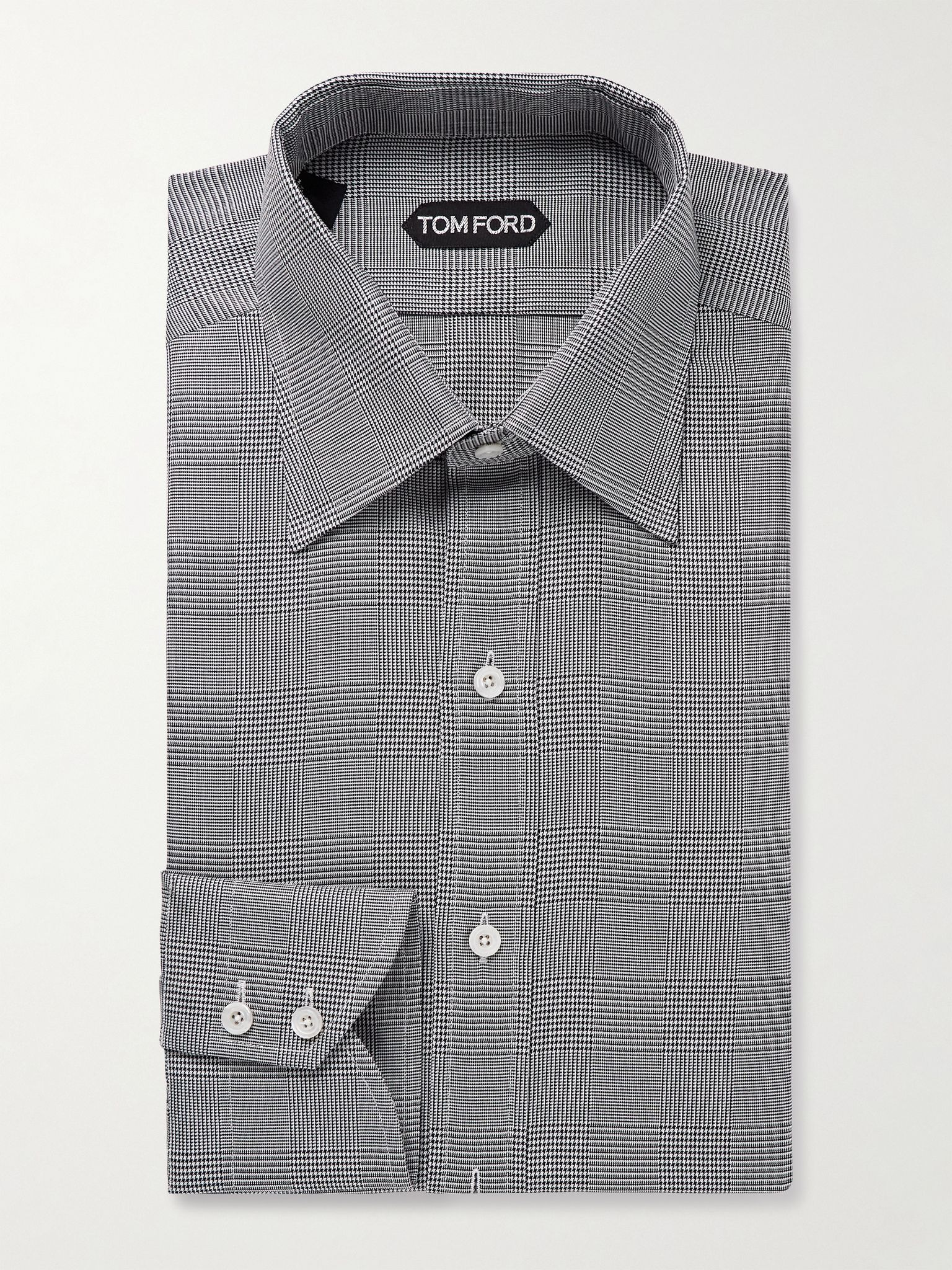 Prince of Wales Checked Cotton-Poplin Shirt Gray - 1