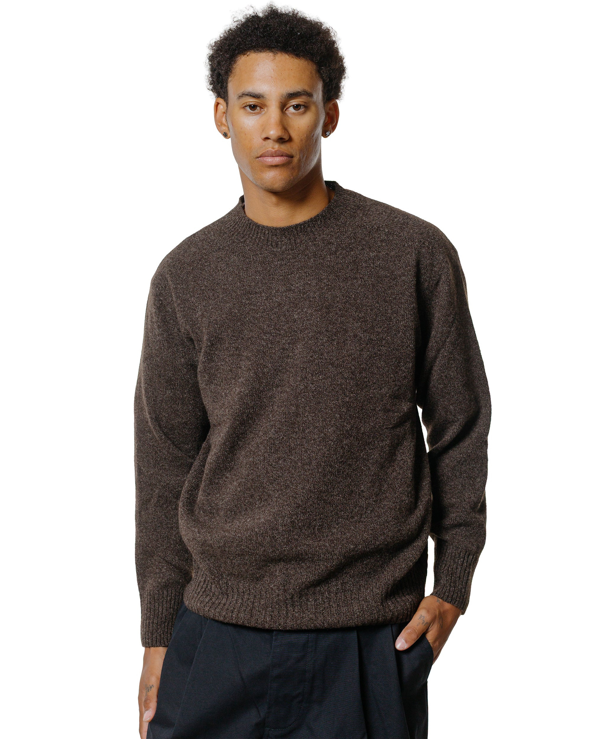 Seamless Crew Neck Yak Wool Cashmere Blend Coffee Twist - 2