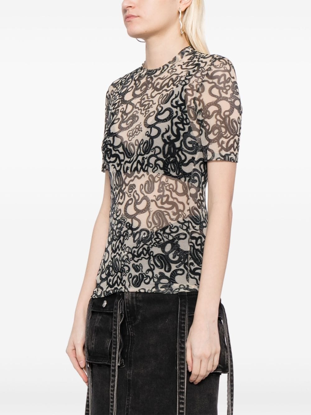 snake-print semi-sheer T-shirt - 3