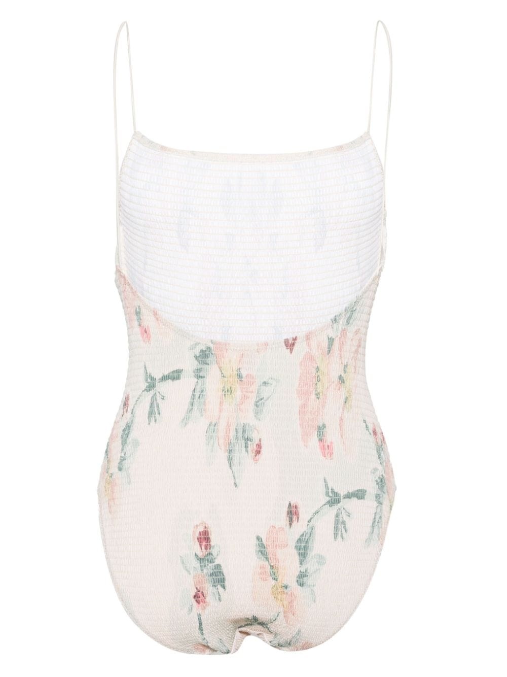 floral-print smocked swimsuit - 2