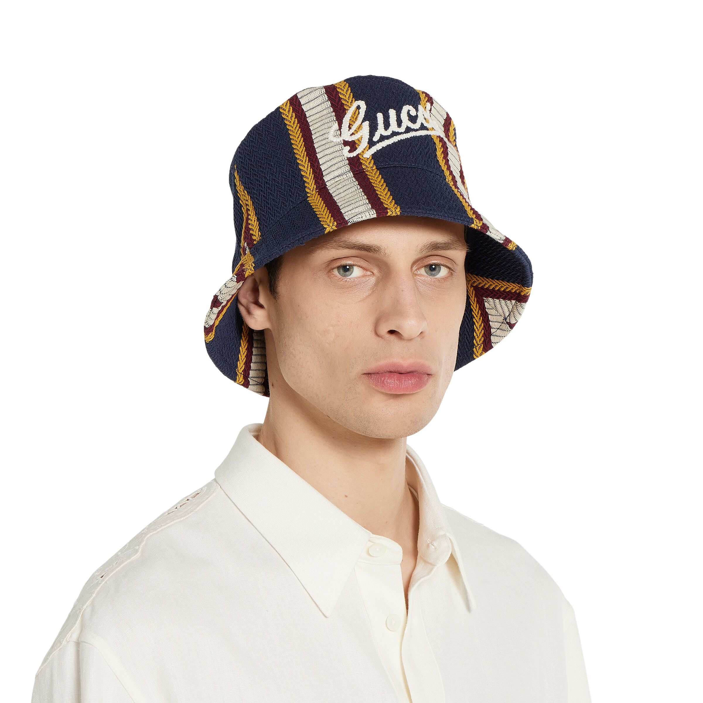 Striped canvas bucket hat with embroidery - 3