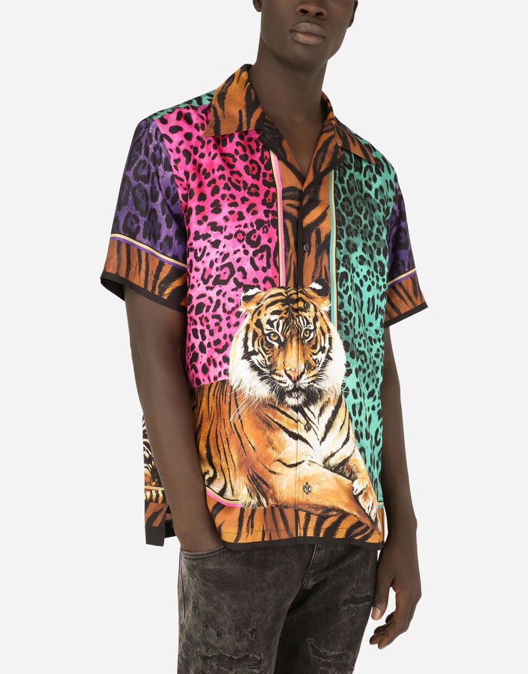 Tiger-print silk Hawaiian shirt - 4