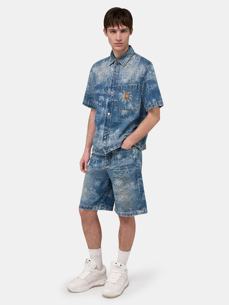 AMIRI CHATEAU PALMS DENIM SHORT outlook