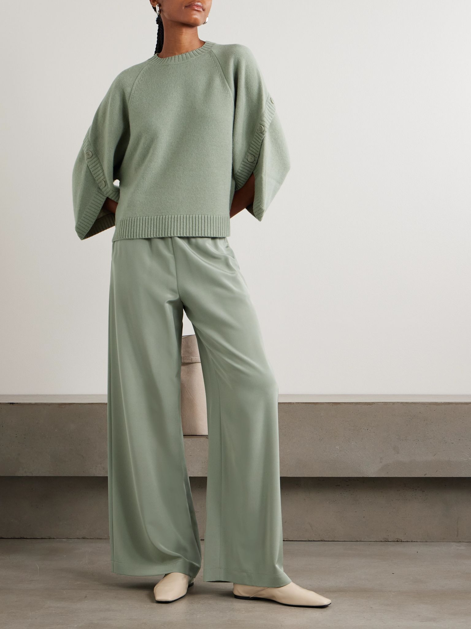 Bonn silk-blend pants Sage green - 2