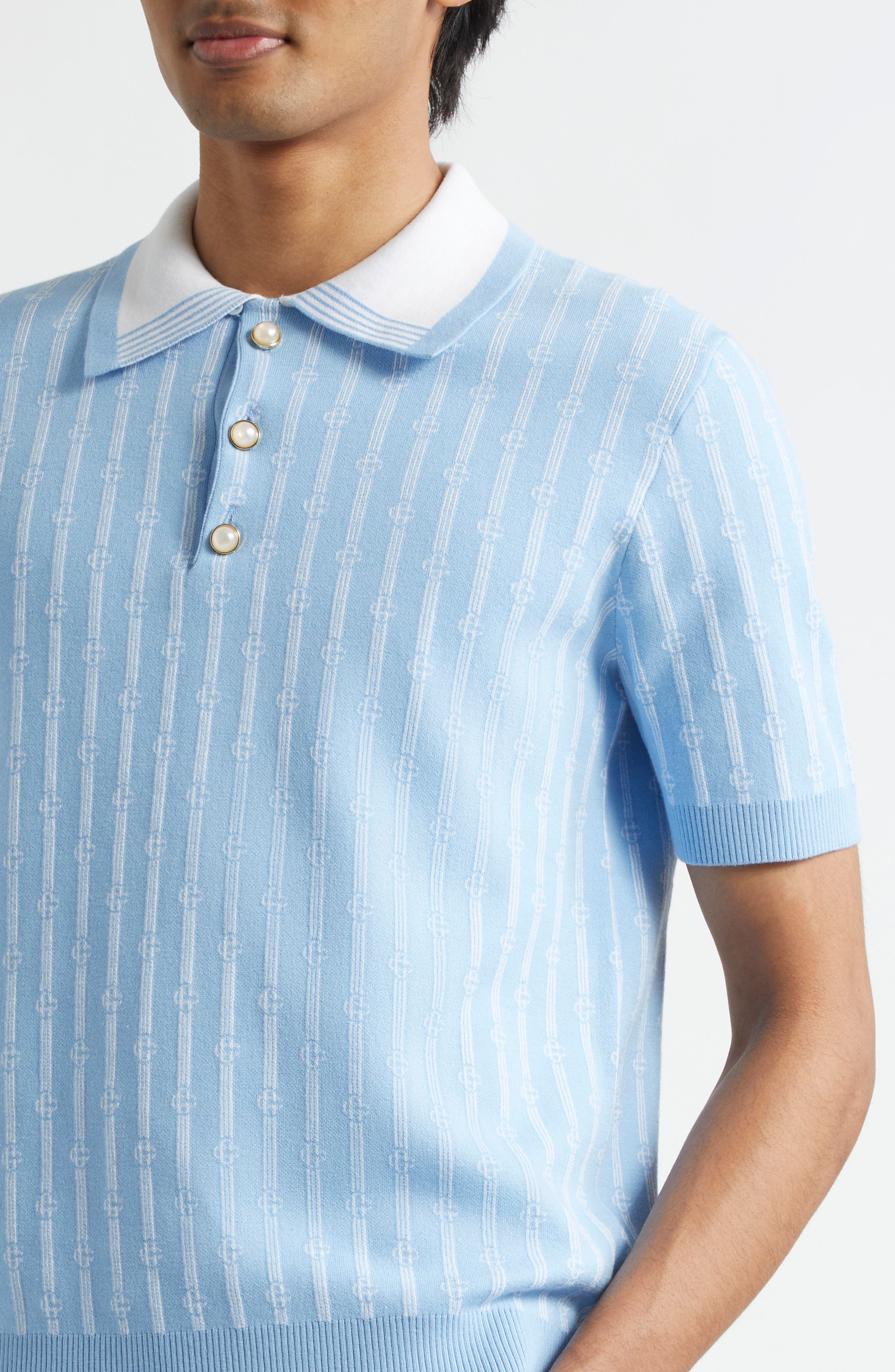 Casablanca Monogram Stripe Jacquard Polo in Blue at Nordstrom - 5