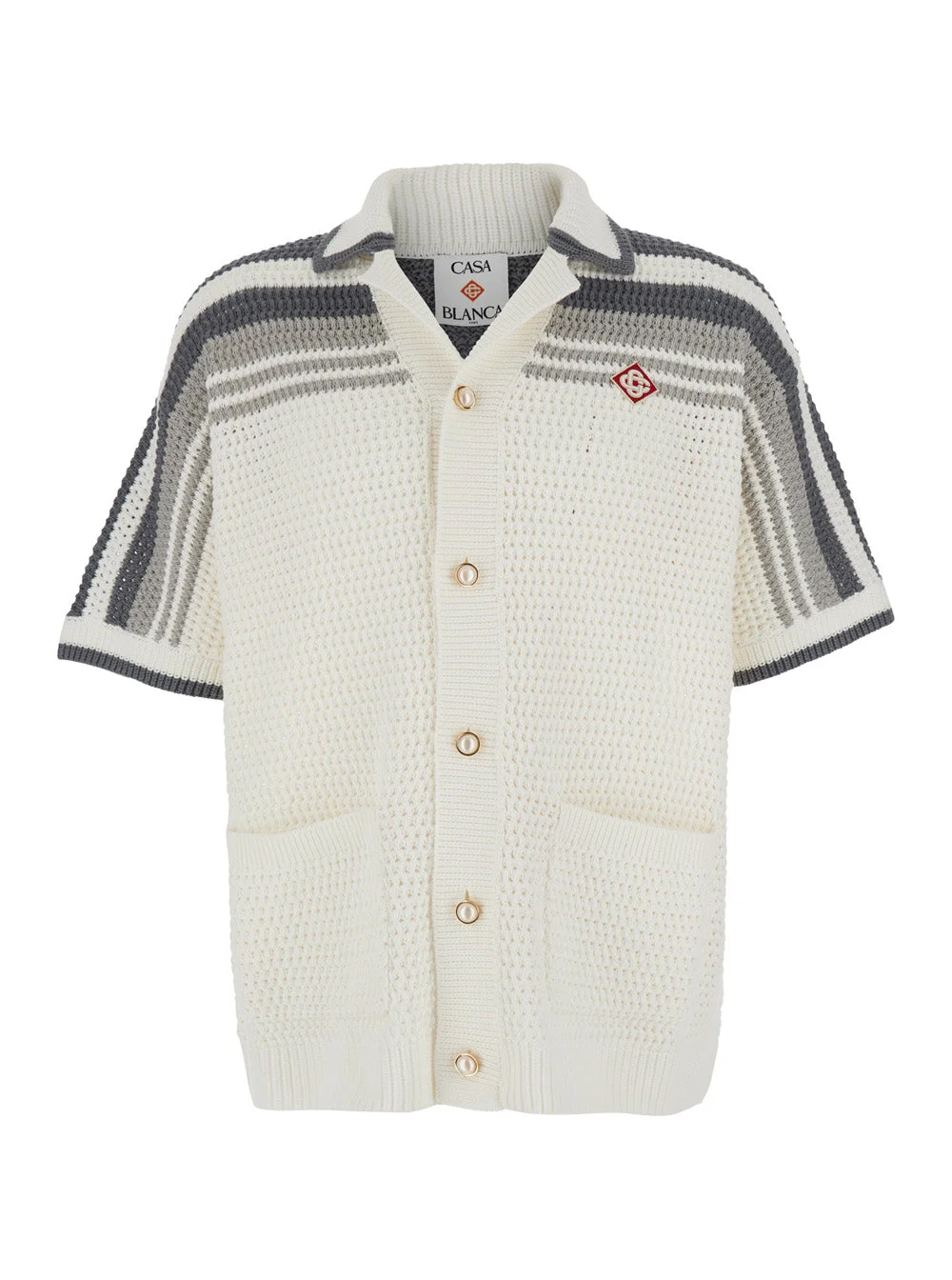 Casablanca Men White Bowling Shirt With Cuban Collar And Logo Embroidery On The Front In Cotton Man - 1