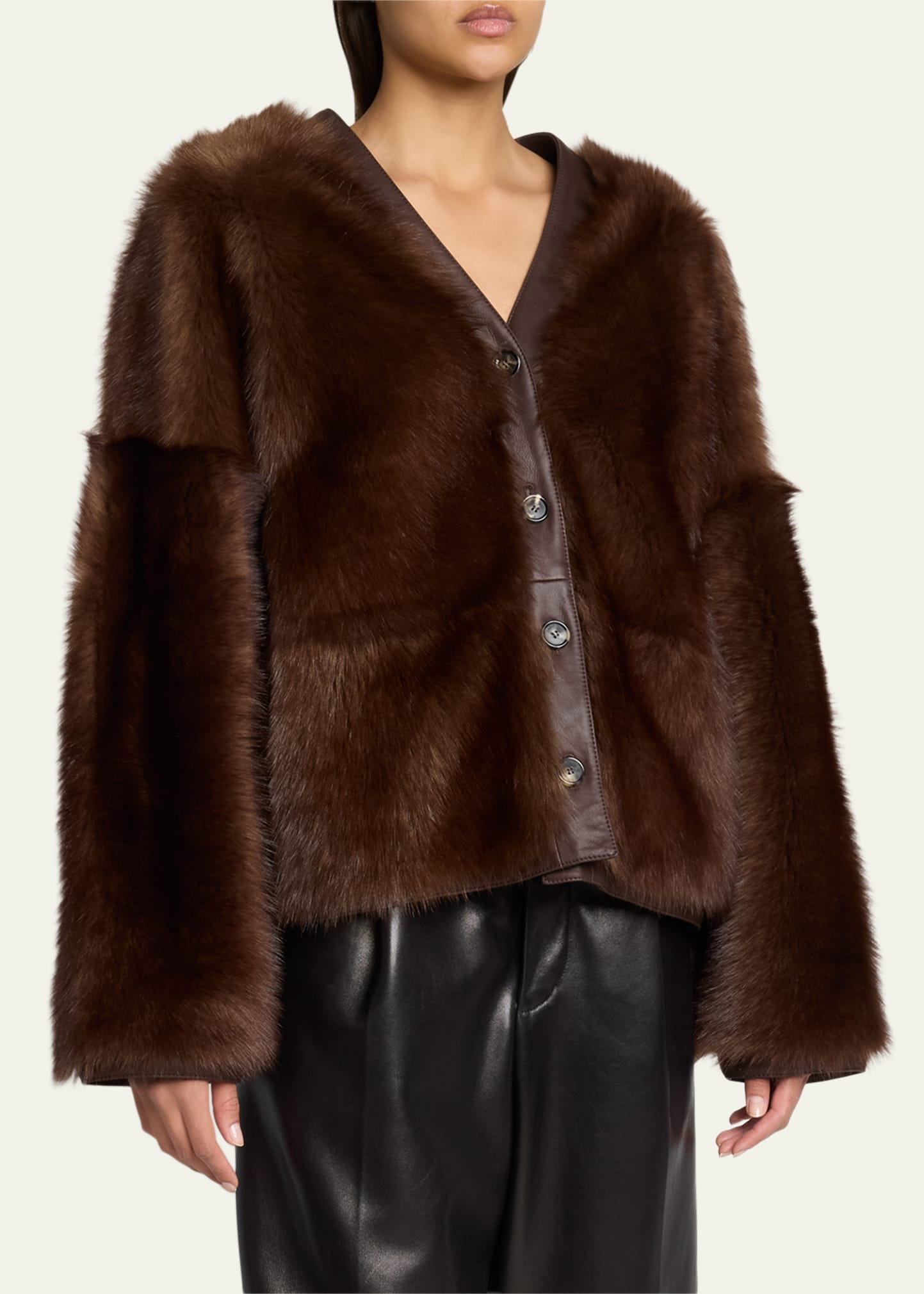 Lamb Shearling V-Neck Cardigan - 4