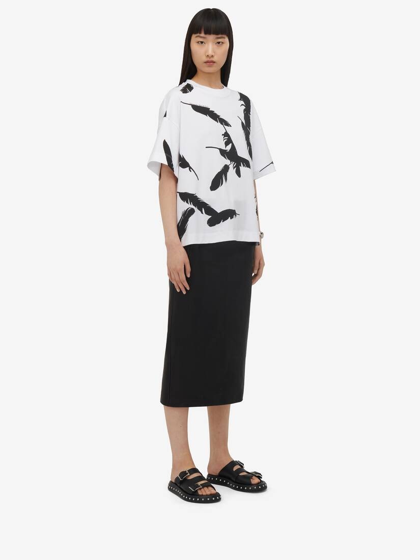 Women's Feather Oversized T-shirt in White/black - 4