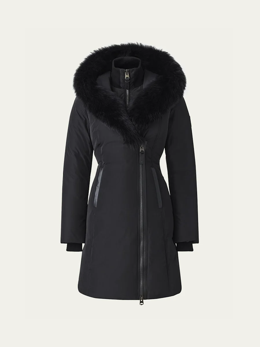 Kay Layered Parka Coat w/ Shearling Trim - 1
