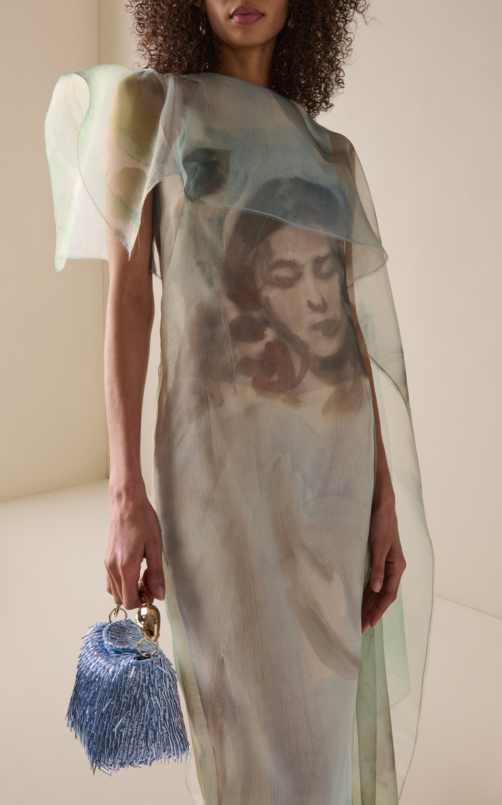 Draped Painting-Printed Organza Cocktail Dress multi - 3