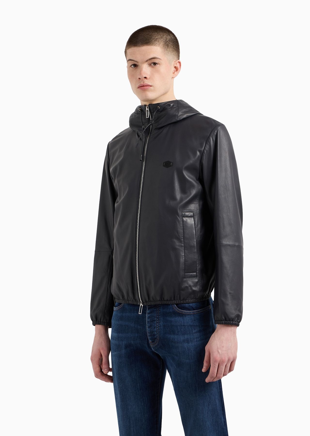 Hooded, semi-aniline nappa lambskin blouson with full-length zip - 2