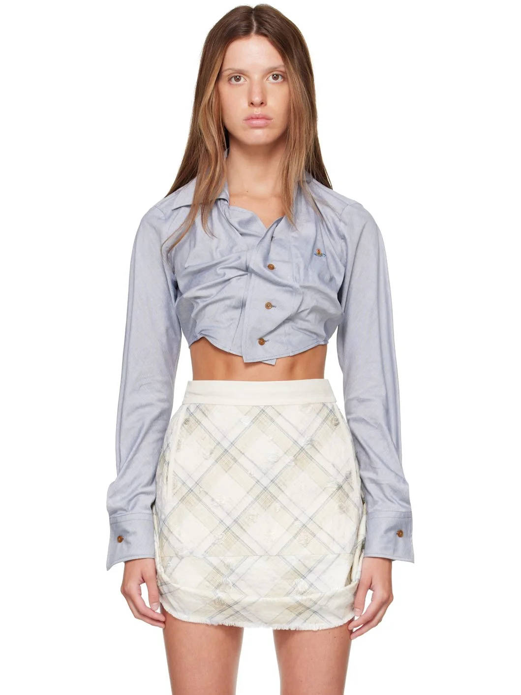 Blue Cropped Drunken Shirt - 1