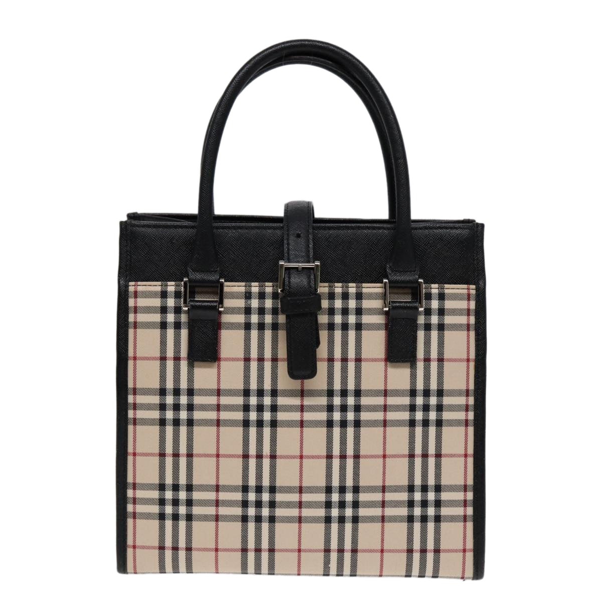 Burberry Nova Check Hand Bag Canvas Beige Black - 13