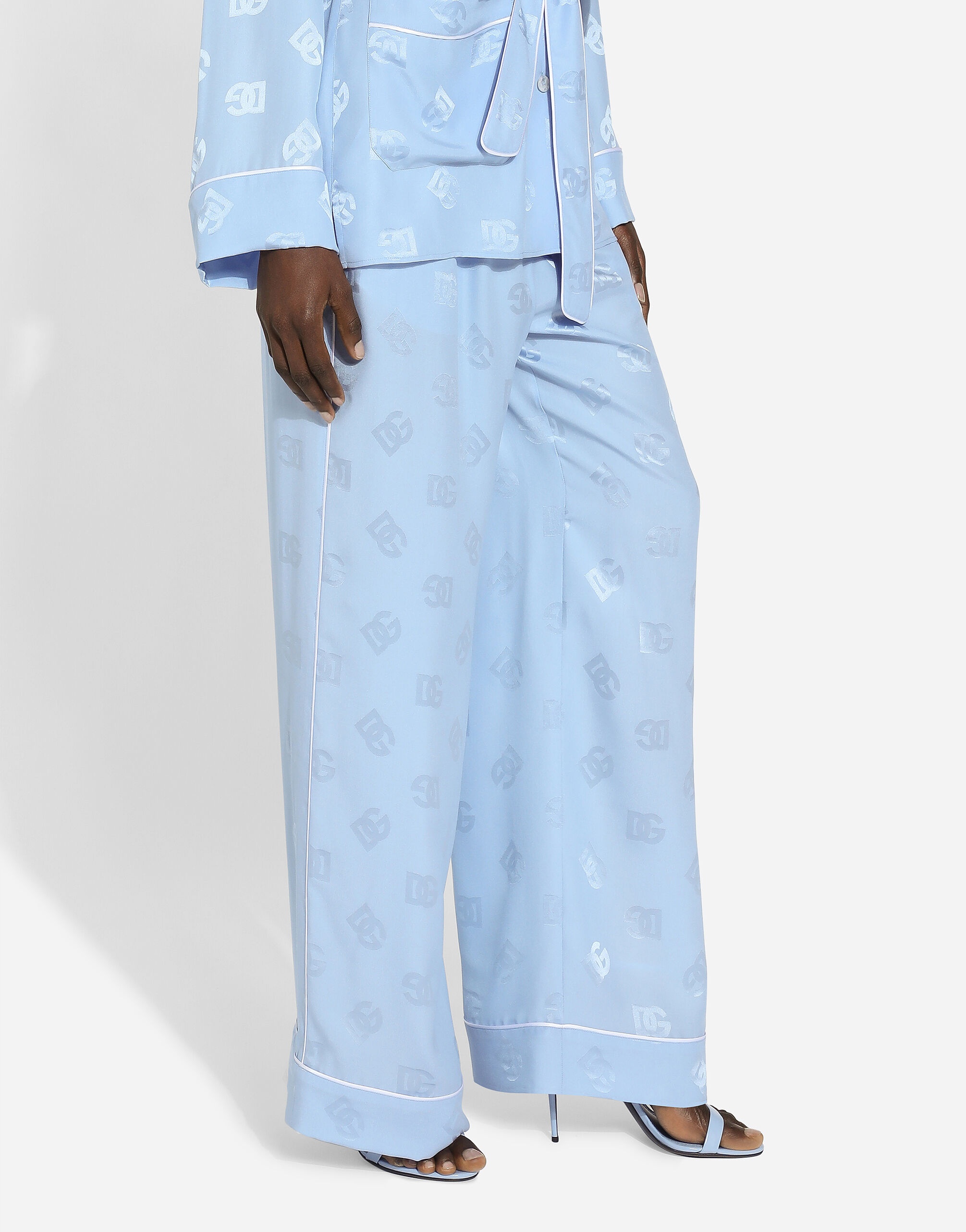 Silk satin jacquard pajama pants with all-over DG logo - 4
