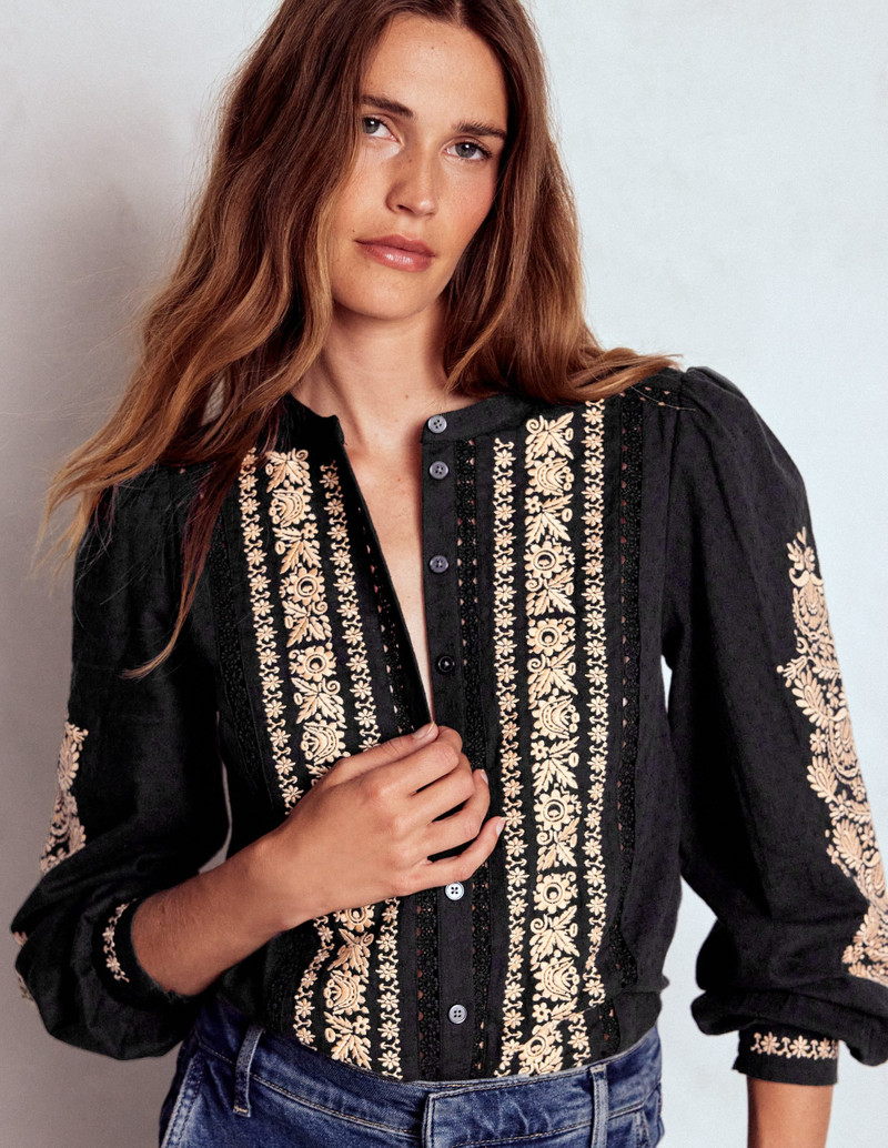 Embroidered Cotton Top-Black 5