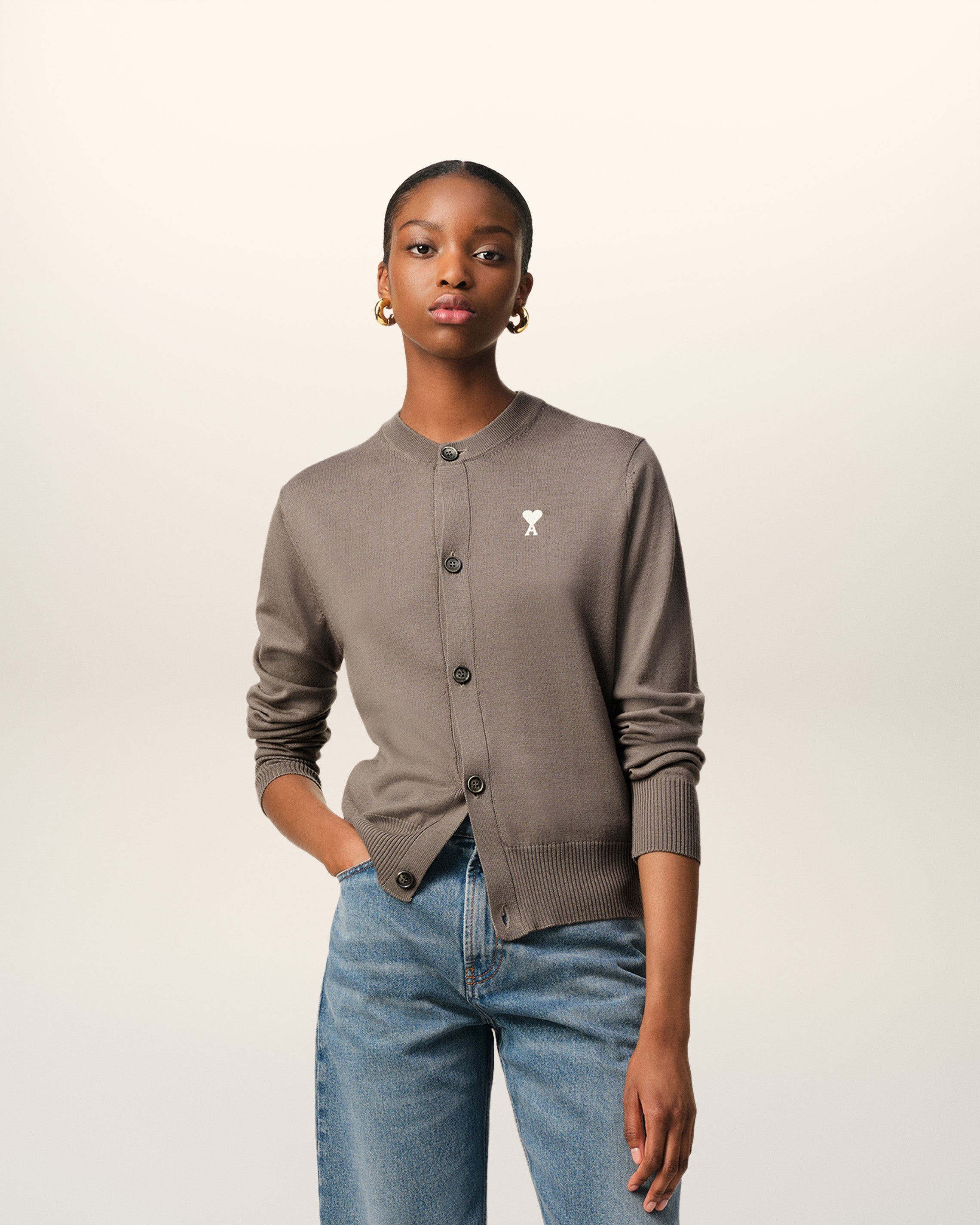 BEIGE WOOL AMI DE COEUR CARDIGAN - 2