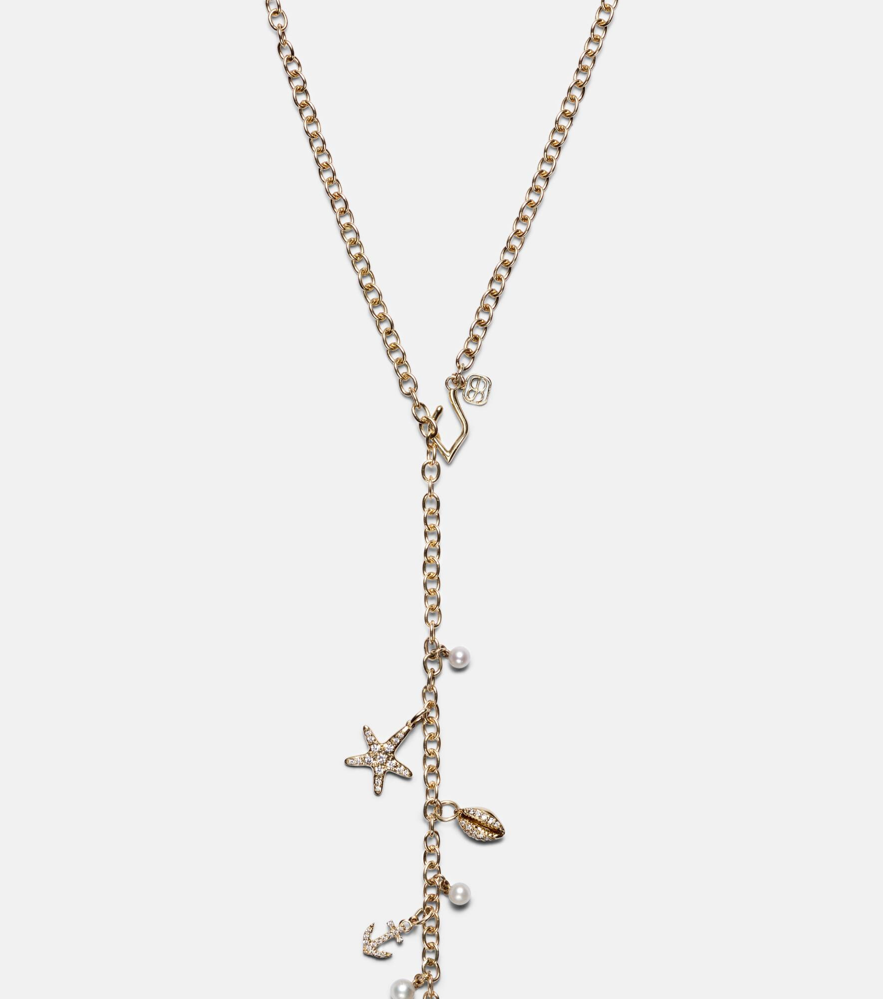 14kt gold charm necklace with diamonds and pearls - 6