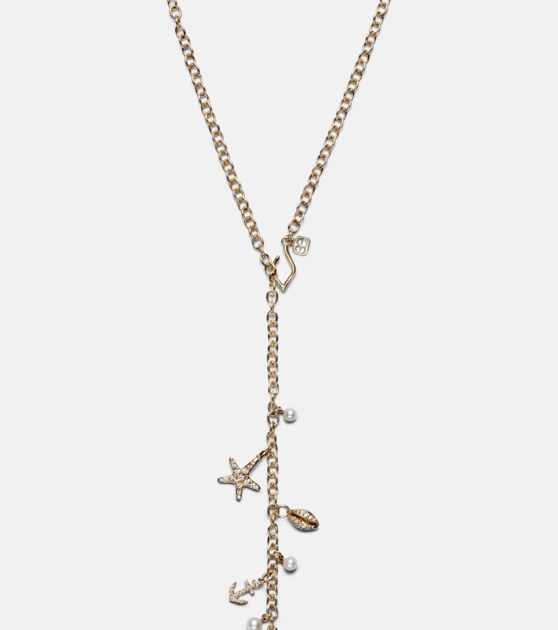 14kt gold charm necklace with diamonds and pearls 6