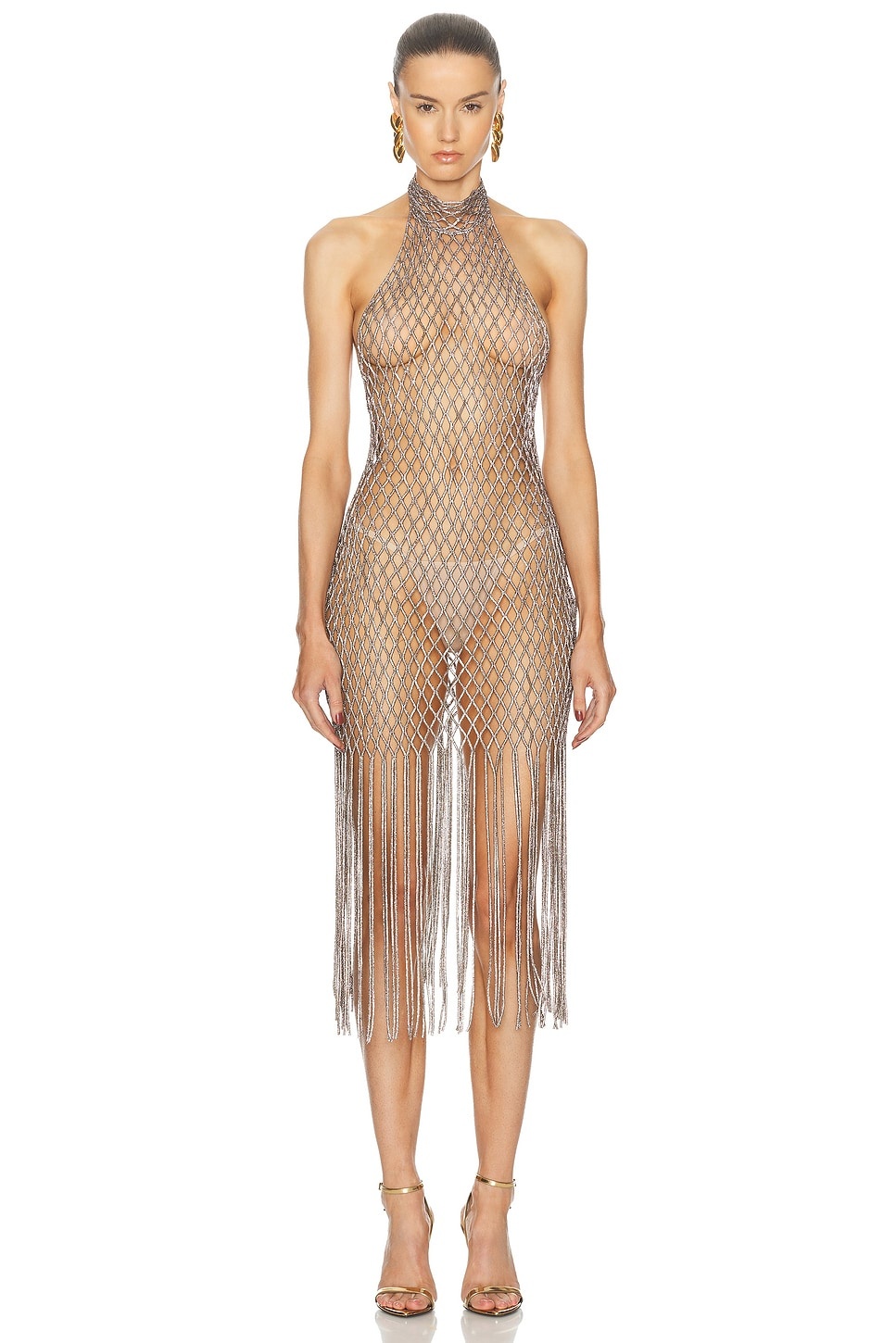 Halterneck Fringe Cocktail Dress - 1