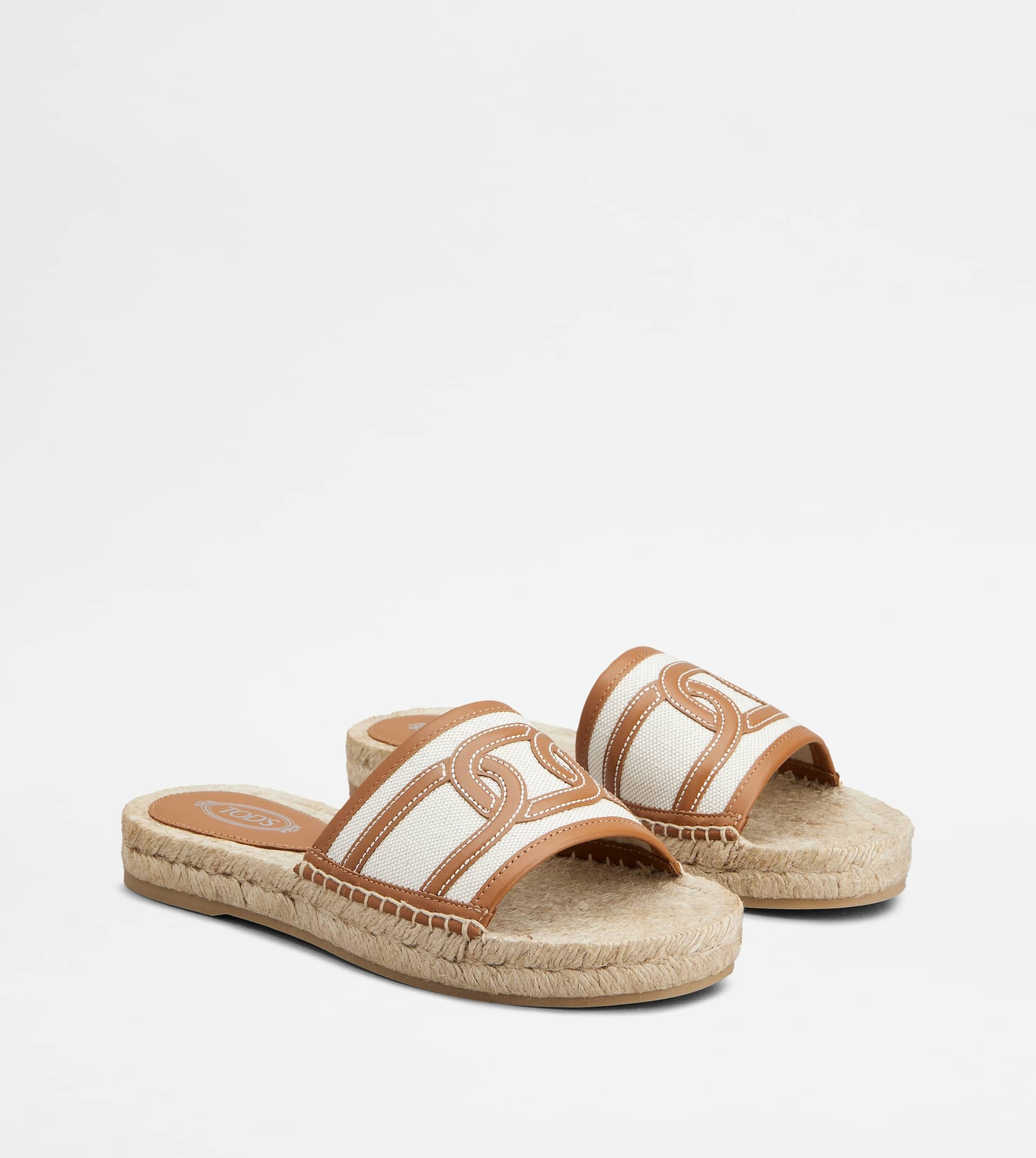 KATE SANDALS IN CANVAS AND LEATHER - WHITE, BROWN - 4