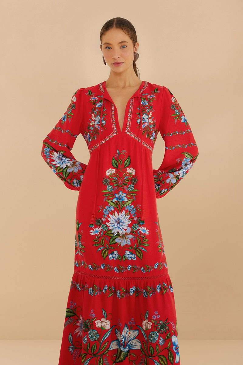 FARM RIO Red Sweet Bloom Bouquet Lenzing™ Ecovero™ Euroflax™ Midi Dress outlook